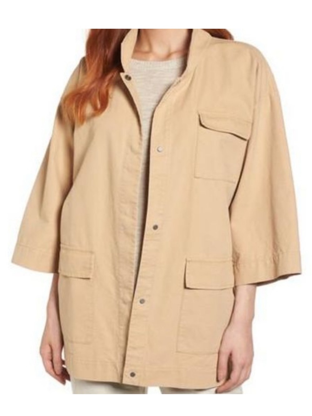 Eileen Fisher Snap Front Barn Jacket Chore Coat Sz L Minimalist Capsule